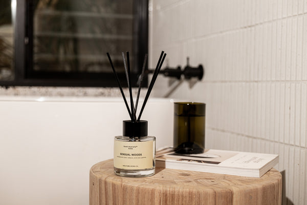 reed diffuser in a bathroom from scent Australia home